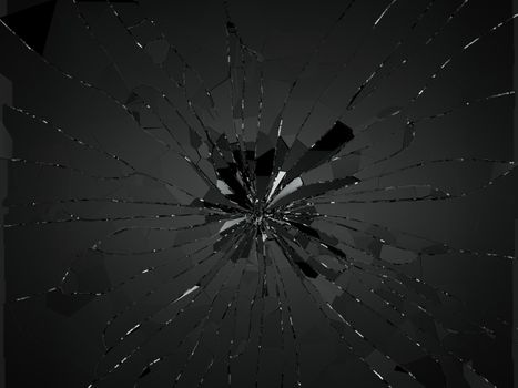 Bullet hole pieces of shattered or smashed glass. 3d rendering 3d illustration