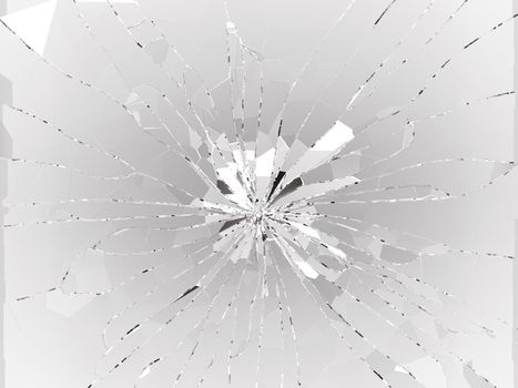 Bullet hole pieces of shattered or smashed glass. 3d rendering 3d illustration