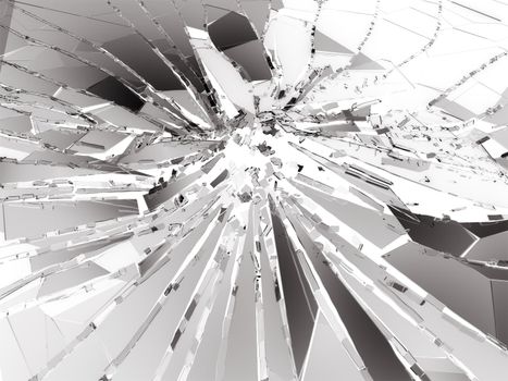 Bullet hole pieces of shattered or smashed glass. 3d rendering 3d illustration