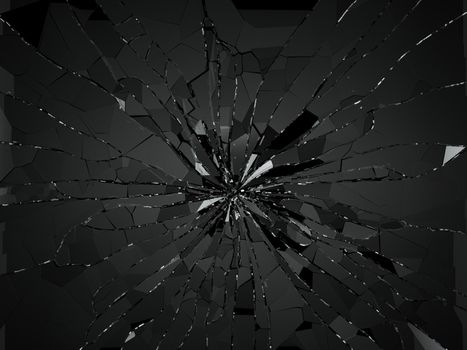 Damaged or broken glass on black. 3d rendering 3d illustration