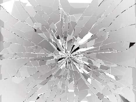 Damaged or broken glass on white. 3d rendering 3d illustration