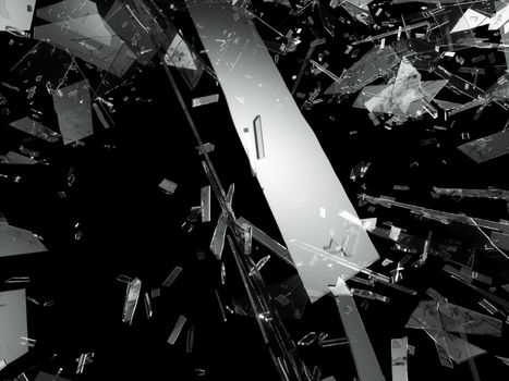 Damaged or broken glass on black. 3d rendering 3d illustration