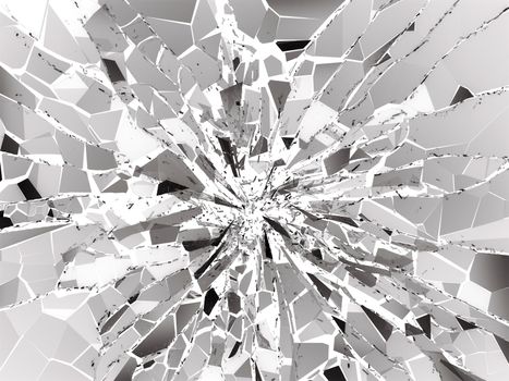Damaged or broken glass on white. 3d rendering 3d illustration