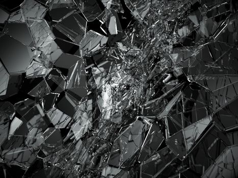 Pieces of Broken or cracked glass on black. 3d rendering 3d illustration