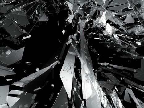 Pieces of Broken or Shattered glass on black. 3d rendering 3d illustration