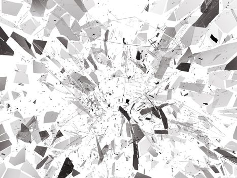 Pieces of Broken or Shattered glass on white. 3d rendering 3d illustration