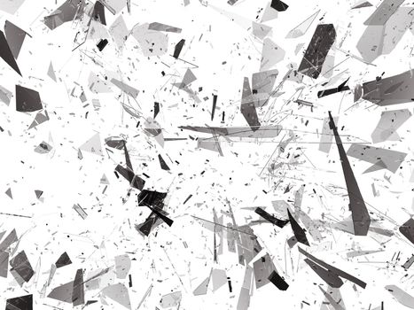 Pieces of destructed Shattered glass on white. 3d rendering 3d illustration