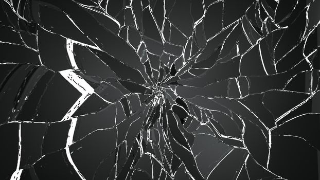 Pieces of splitted or cracked glass on white. high resolution 3d illustration, 3d rendering