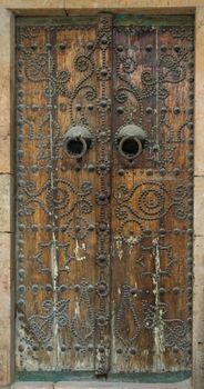 Rare aged door with ornament from Sidi Bou Said in Tunisia