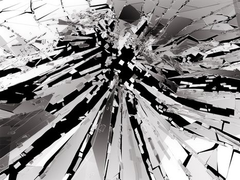 Shattered or broken glass Pieces on black. 3d rendering 3d illustration