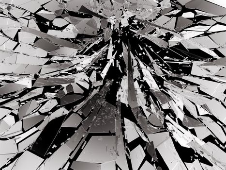 Shattered glass over black background. 3d rendering 3d illustration