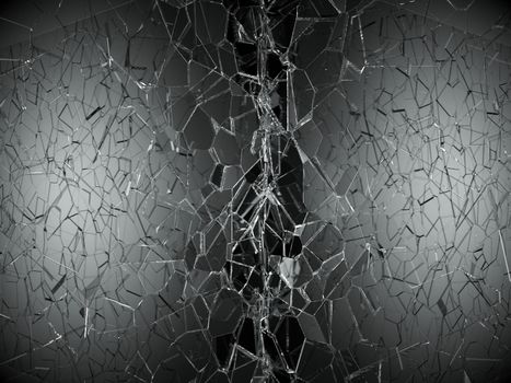 Shattered or demolished glass over black background. 3d rendering 3d illustration