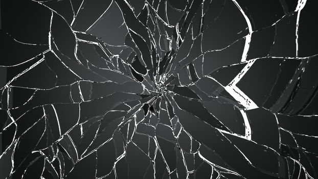 Shattered or demolished glass over on white. high resolution 3d illustration, 3d rendering