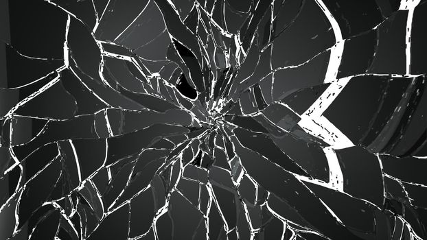 Splitted or Shattered glass isolated on white. high resolution 3d illustration, 3d rendering