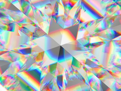 diamond structure extreme closeup and kaleidoscope. top view of round gemstone 3d render, 3d illustration