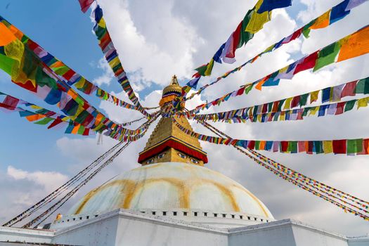 Boudhanath Stupa in Kathmandu, Nepal. Buddhist stupa of Boudha Stupa is one of the largest stupas in the world