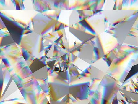 Gemstone structure extreme closeup and kaleidoscope. top view of round gemstone 3d render, 3d illustration