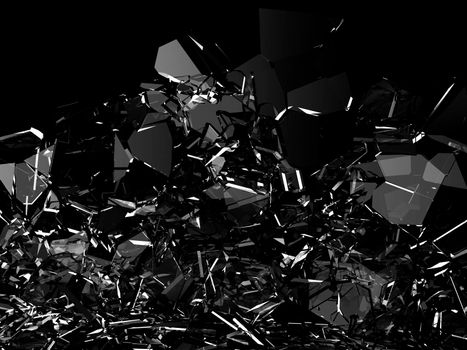 Pieces of glass broken or cracked on black, 3d illustration; 3d rendering
