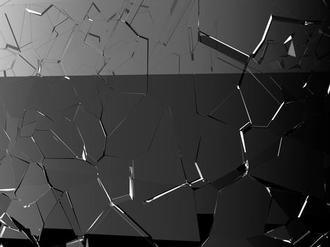 Pieces of glass shattered or cracked on black, 3d illustration; 3d rendering