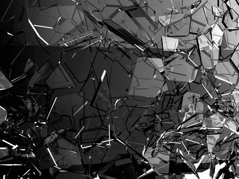 Pieces of glass broken or cracked on white, 3d illustration; 3d rendering