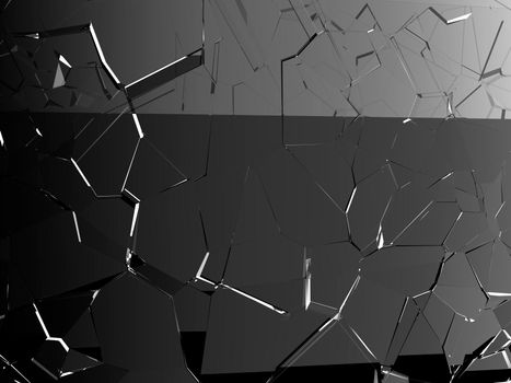 Pieces of glass shattered or cracked on white, 3d illustration; 3d rendering