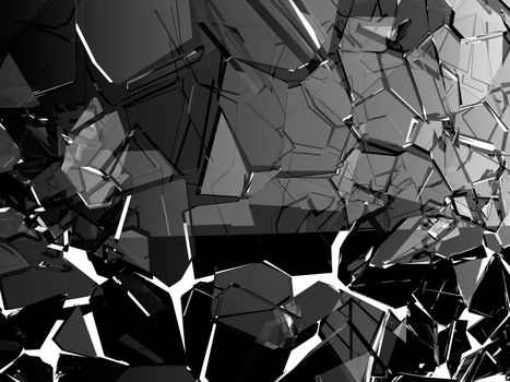 Pieces of glass shattered or cracked on white, 3d illustration; 3d rendering