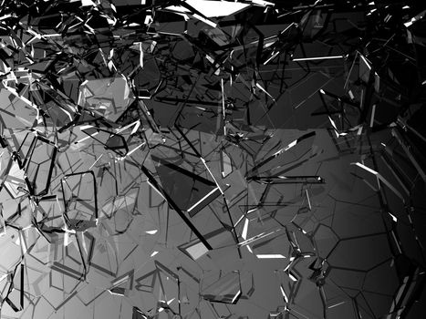 Pieces of glass shattered or cracked on white, 3d illustration; 3d rendering