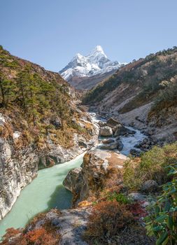 Ama Dablam summit in Himalayas. Everest base camp trek. Trekking in Nepal