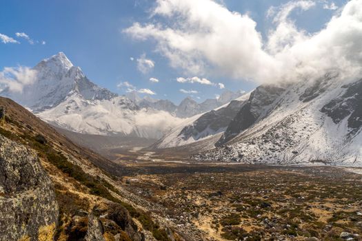 Ama Dablam summit in Himalayas. Everest base camp trek. Trekking in Nepal