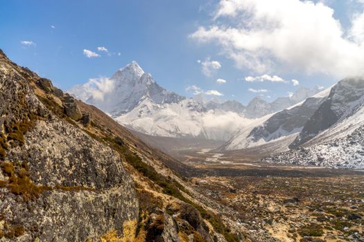 Ama Dablam summit in Himalayas. Everest base camp trek. Trekking in Nepal