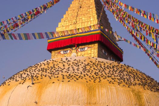 Boudhanath Stupa in Kathmandu, Nepal. Buddhist stupa of Boudha Stupa is one of the largest stupas in the world
