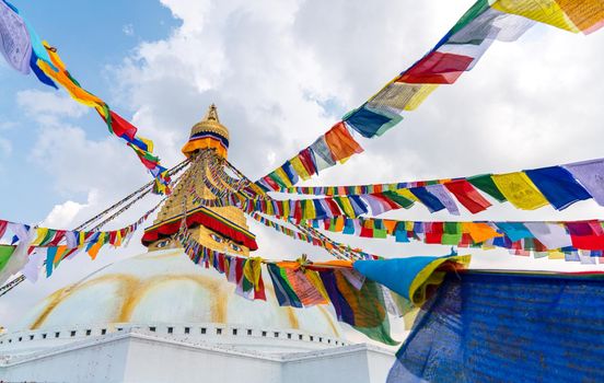 Boudhanath Stupa in Kathmandu, Nepal. Buddhist stupa of Boudha Stupa is one of the largest stupas in the world