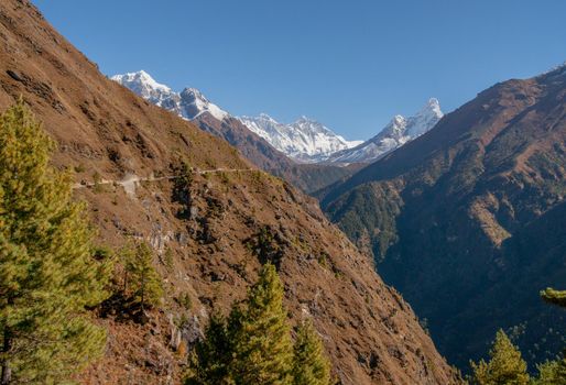 Everest, Lhotse and Ama Dablam summits. Everest base camp trek in Nepal