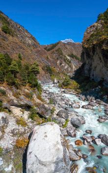 Rocky River or stream in the Himalayas. Everest base camp trek