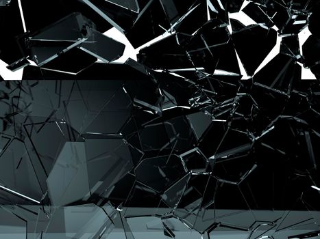 Pieces of glass broken or cracked on white, 3d illustration; 3d rendering