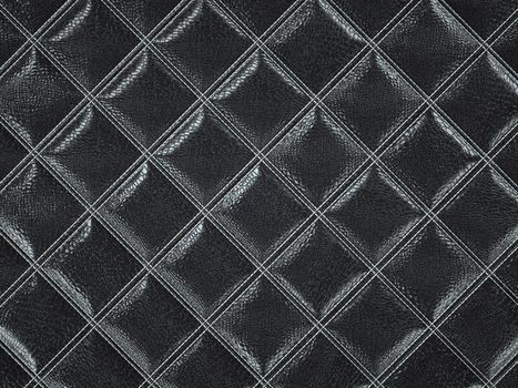 Alligator or crocodile black Leather. Square stitched texture or background with bumps. 3d render, 3d illustration