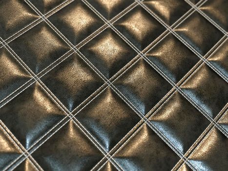 Leather stitched square black shiny texture or background with bumps. 3d render, 3d illustration