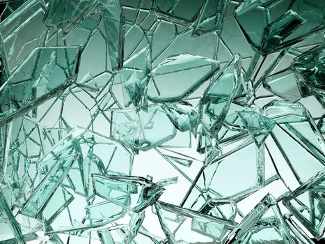 Pieces of transparent glass broken or cracked, 3d illustration; 3d rendering