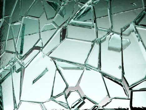 Pieces of transparent glass broken or cracked, 3d illustration; 3d rendering