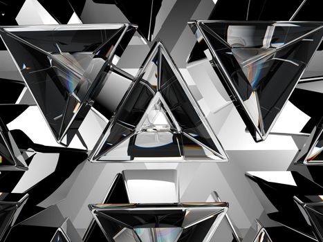 Gemstone diamond or shiny glass triangular texture kaleidoscope background. 3d render, 3d illustration
