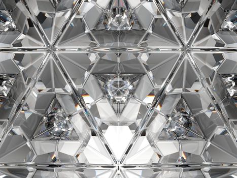 Gemstone diamond or shiny glass triangular texture kaleidoscope background. 3d render, 3d illustration