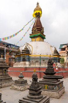 Buddhist stupa in Thamel district of Kathmandu. Buddhism religion in Nepal