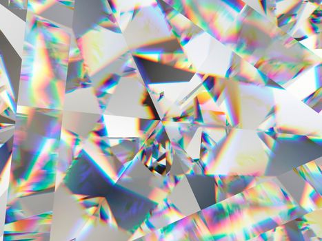 Precious diamond structure extreme closeup and kaleidoscope. top view of round gemstone 3d render, 3d illustration
