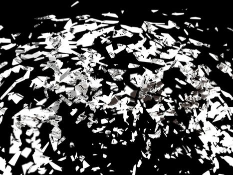 Broken glass pieces on black with shallow DOF