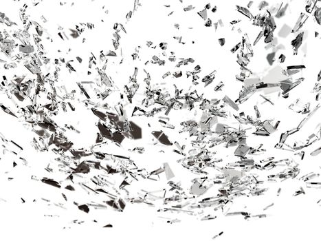 Pieces of broken or cracked glass on white. Large resolution