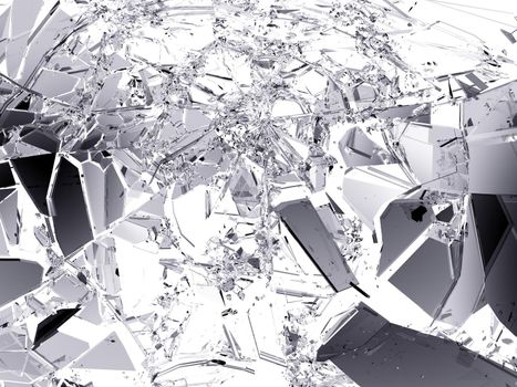 Pieces of Broken or Shattered glass isolated on white. Large resolution