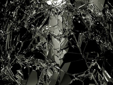 Pieces of destructed Shattered glass on white. Large resolution