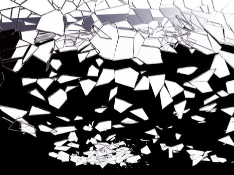 Pieces of shattered glass on black. High resolution