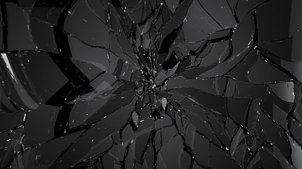 Pieces of Shattered glass on black background. Large resolution