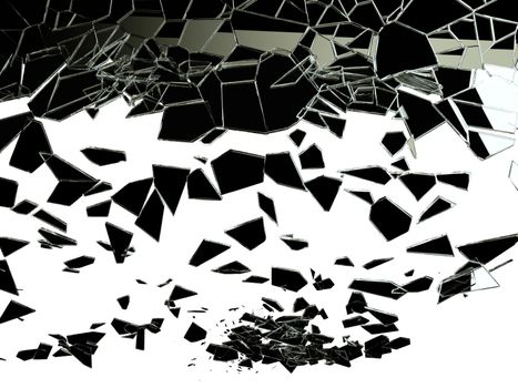 Pieces of shattered glass on white. High resolution